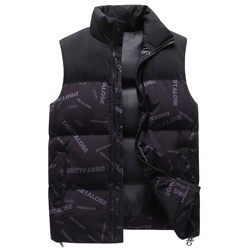 Herren Urban gesteppte Puffer‑Weste mit hohem Kragen, Kontrast-Schulterpartie und Allover‑Logodruck Echoarchiv