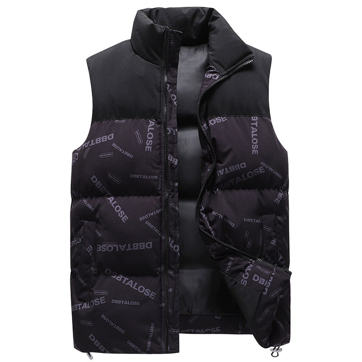 Herren Urban gesteppte Puffer‑Weste mit hohem Kragen, Kontrast-Schulterpartie und Allover‑Logodruck Echoarchiv