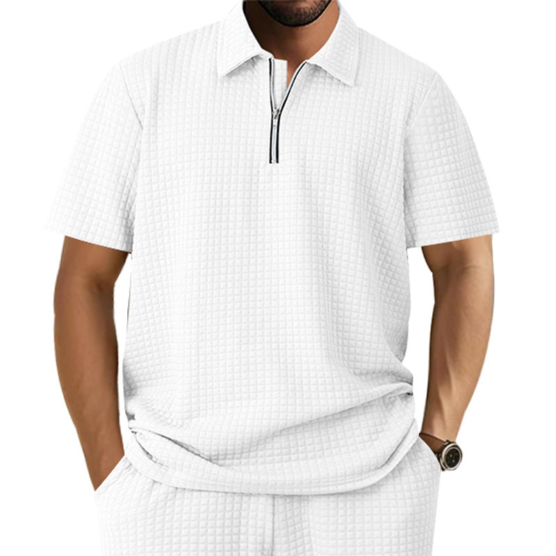 Herren Kurzarm Polo-Shirt mit strukturiertem Design und Reißverschluss Echoarchiv