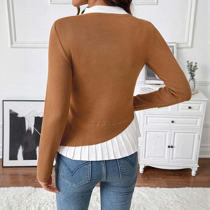 Damen Figurbetonter Strickpullover mit asymmetrischer Knopfleiste und Plissee-Layer Echoarchiv