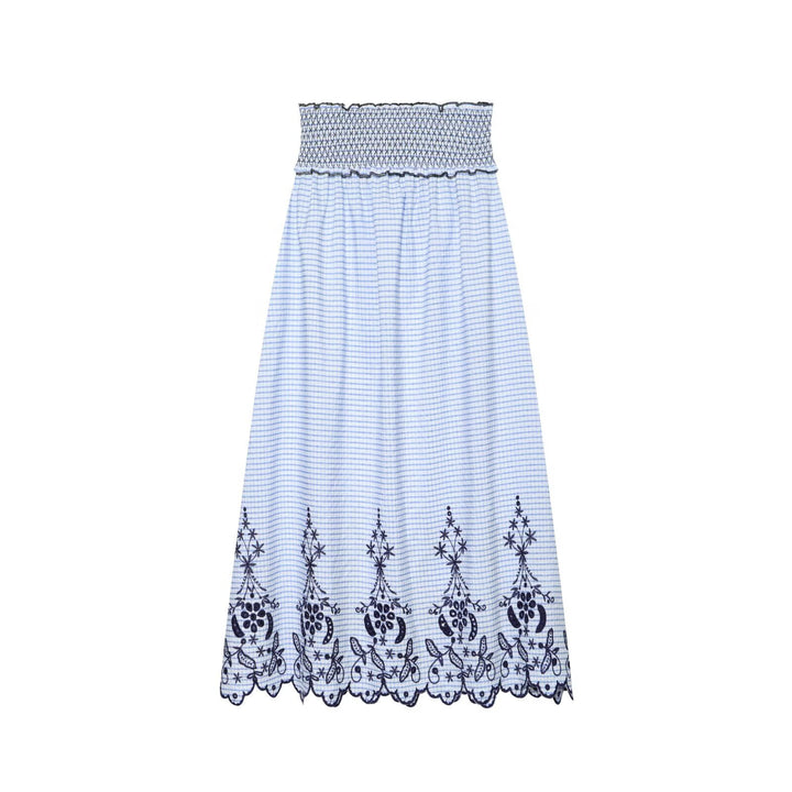 Damen Ärmelloses Maxikleid mit Smokoberteil und floraler Stickerei am Saum Echo Archiv