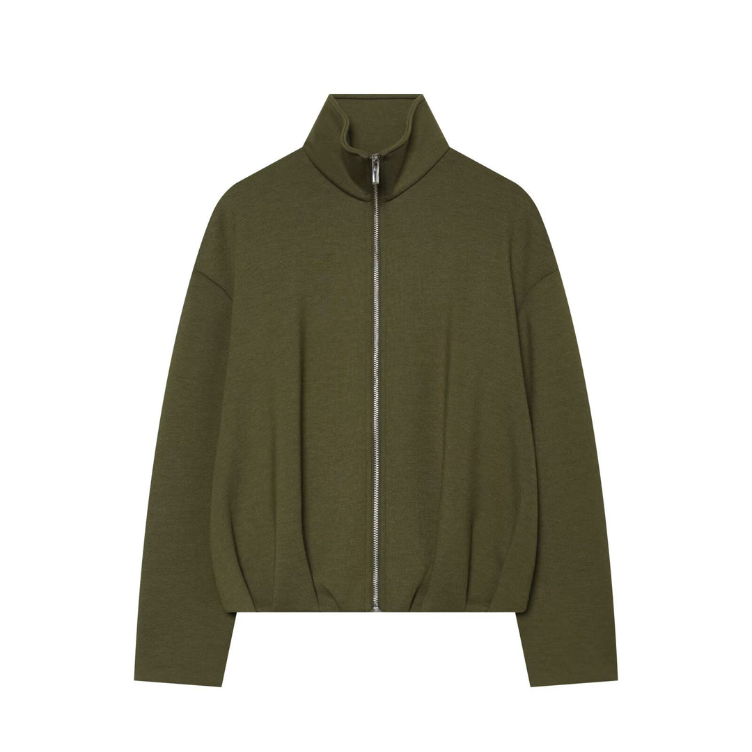 Damen Cropped Sweatjacke mit hohem Funnelkragen, durchgehendem Reißverschluss und tailliertem Saum Echoarchiv