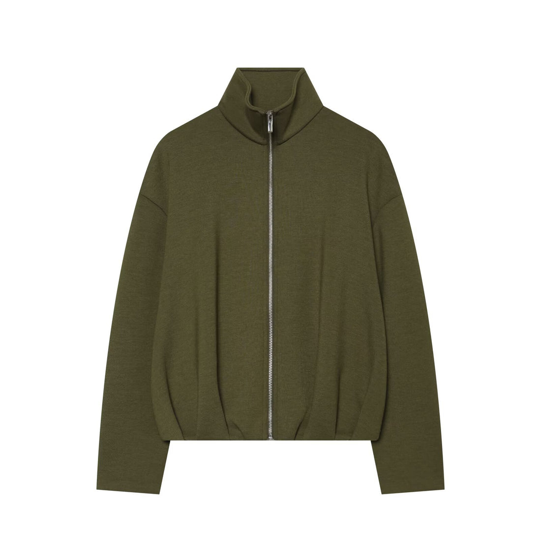 Damen Cropped Sweatjacke mit hohem Funnelkragen, durchgehendem Reißverschluss und tailliertem Saum Echoarchiv