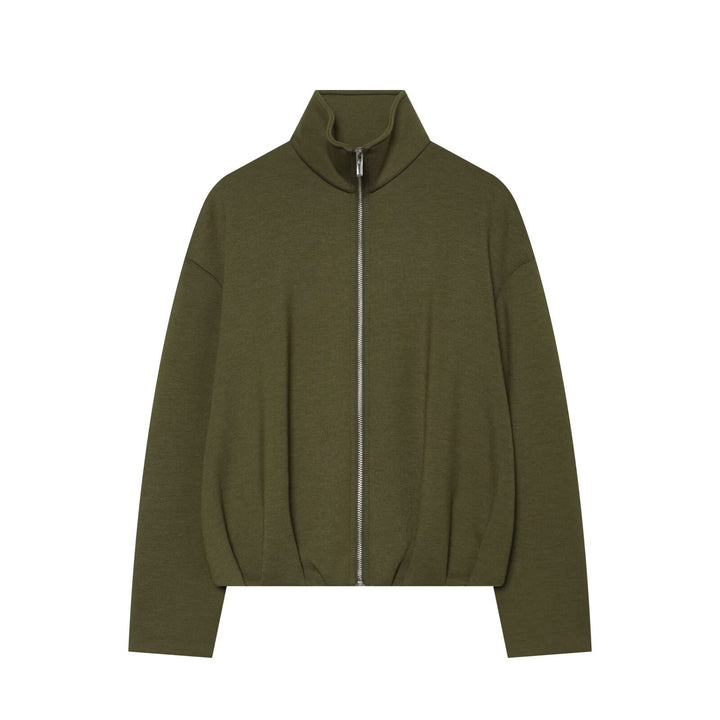 Damen Cropped Sweatjacke mit hohem Funnelkragen, durchgehendem Reißverschluss und tailliertem Saum Echoarchiv