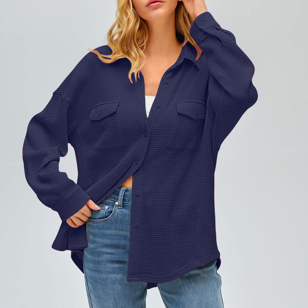 Damen nan oversized Waffelstrick Hemdjacke mit Brusttaschen und Knopfleiste Echo Archiv