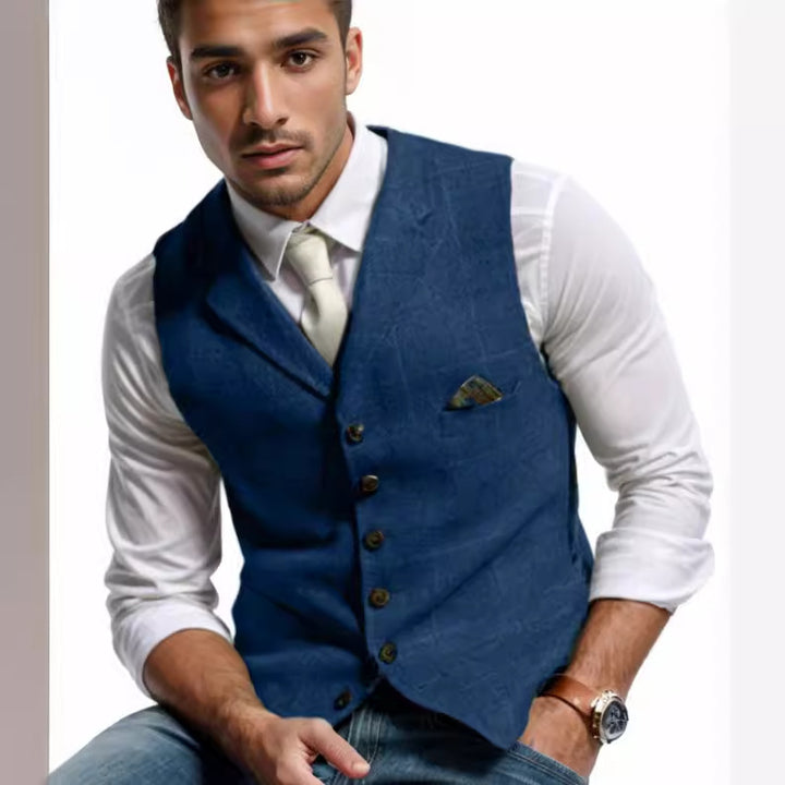 Herren Tweed-Weste im Vintage-Stil mit Revers, Brusttasche und Zierkettendetail Echoarchiv