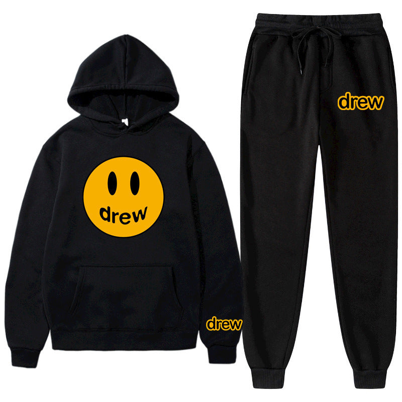 Unisex nan zweiteiliges Lounge-Set aus French-Terry mit Smiley-Print Kapuzenpullover und tapered Jogginghose Echo Archiv