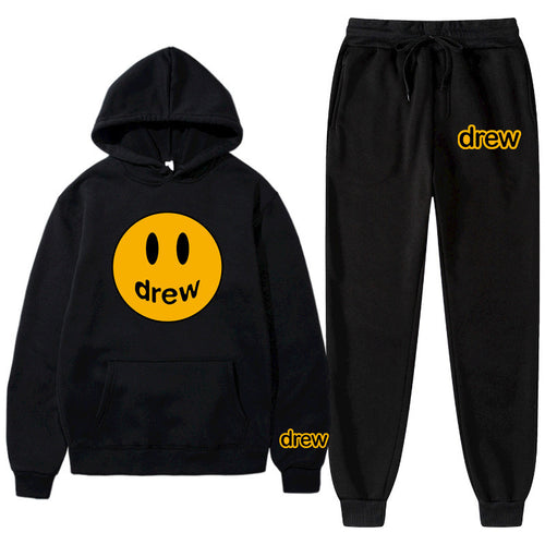 Unisex nan zweiteiliges Lounge-Set aus French-Terry mit Smiley-Print Kapuzenpullover und tapered Jogginghose Echo Archiv