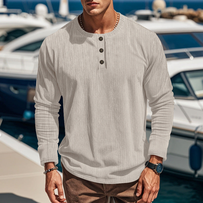 Herren Langarmshirt mit strukturiertem Design und praktischen Knöpfen Echoarchiv