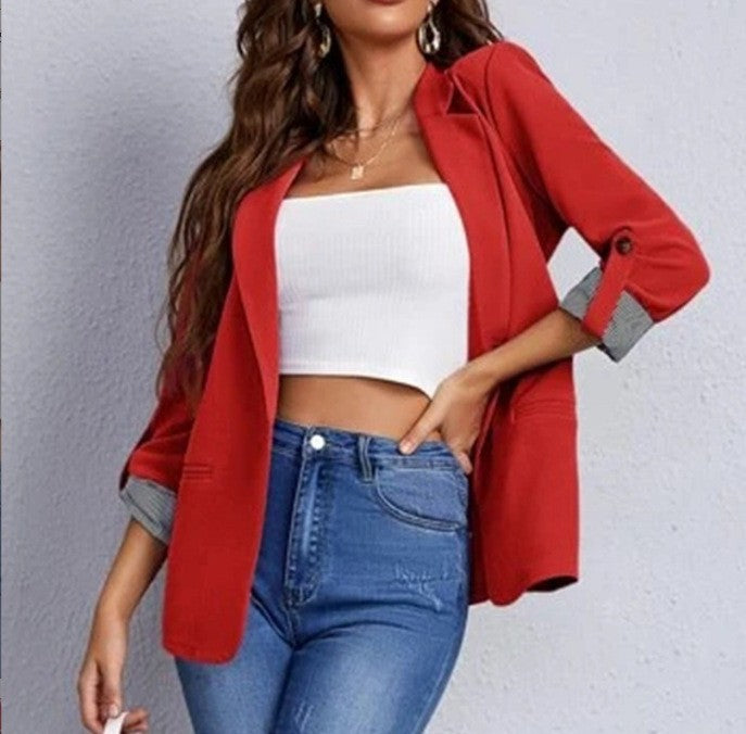 Damen nan taillierter Casual-Blazer mit umschlagärmeln und dekorativem Knopfdetail Echo Archiv