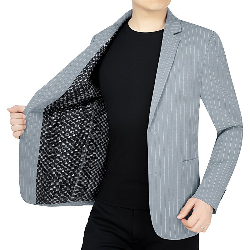 Herren Nadelstreifen-Sakko Slim-Fit mit kontrastivem Innenfutter – Tianoro