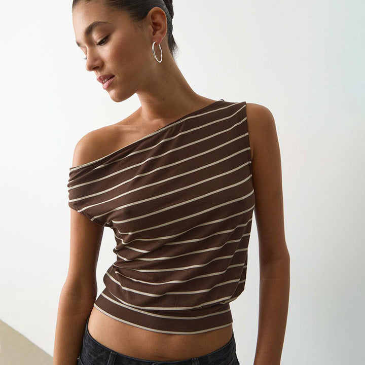 Damen asymmetrisches Langarmshirt mit modischem Streifenmuster und eleganten Cut-Out-Details Echo Archiv