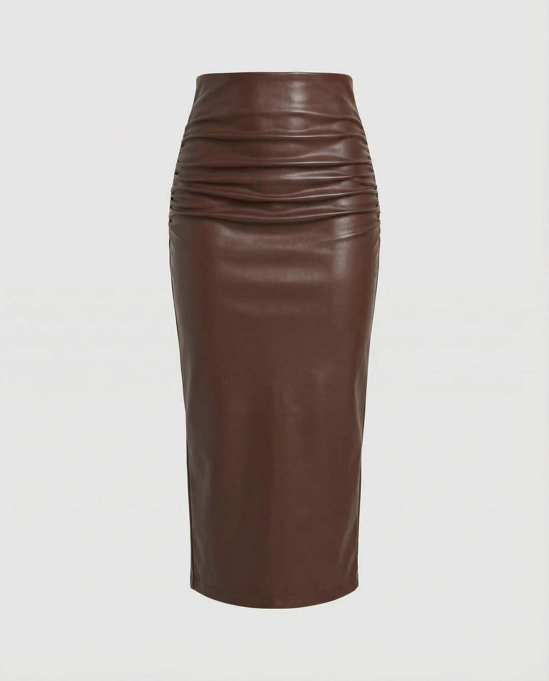 Damen Midi-Rock aus hochwertigem Leder mit Raffung – Rosévia