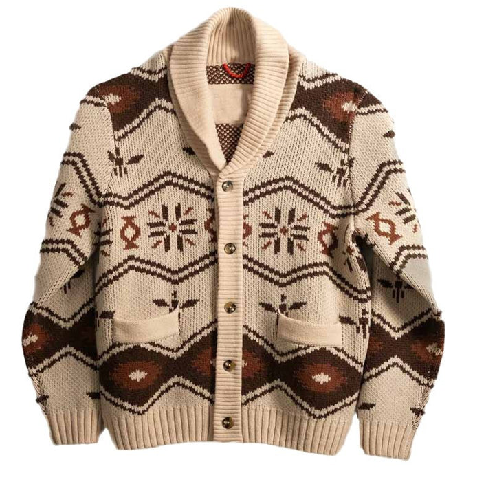 Herren Gemusterte Strickjacke im Nordic-Look mit Schalkragen und aufgesetzten Taschen – Taviero