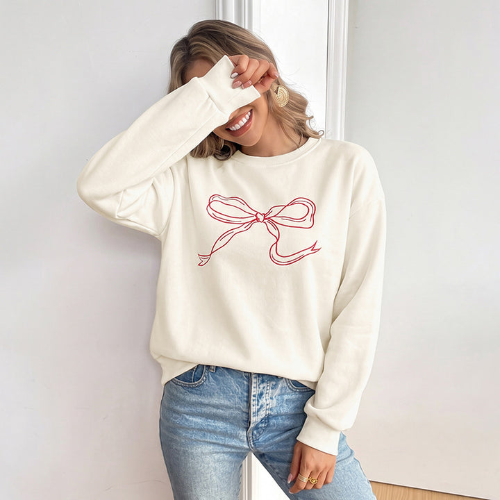 Damen Oversize-Sweatshirt mit gesticktem Schleifen-Motiv und Rundhalsausschnitt Echoarchiv