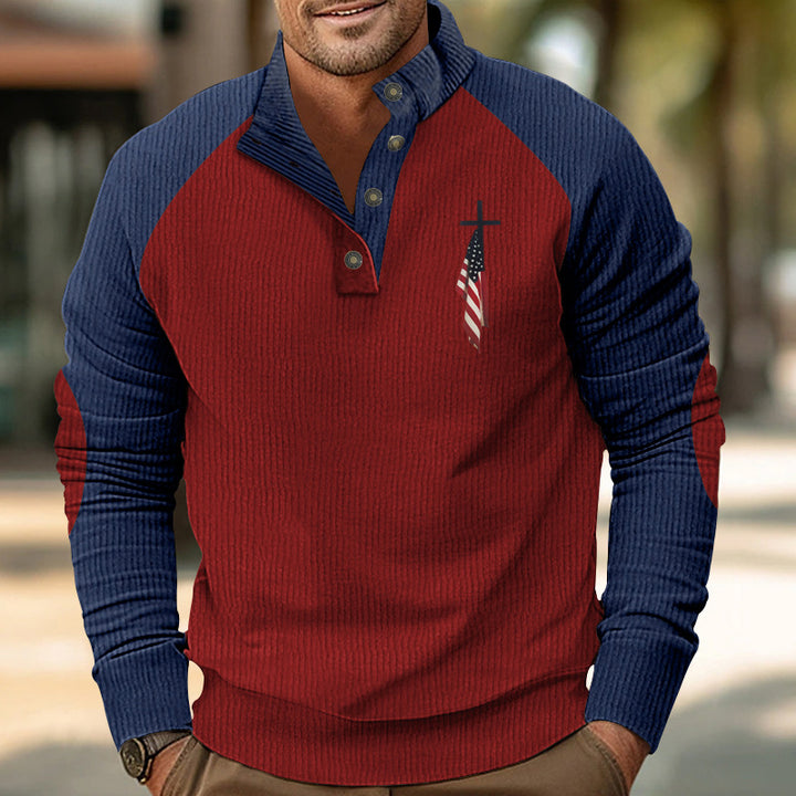 Herren eleganter Sportpullover mit Knopfleiste und modischem Kreuzdesign Echoarchiv