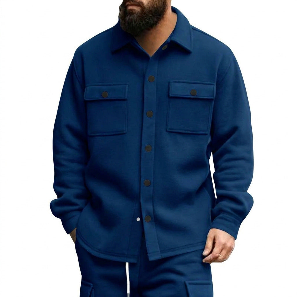 Herren nan robuste Wollfleece-Überhemdjacke mit aufgesetzten Brusttaschen und Druckknopfleiste Echo Archiv