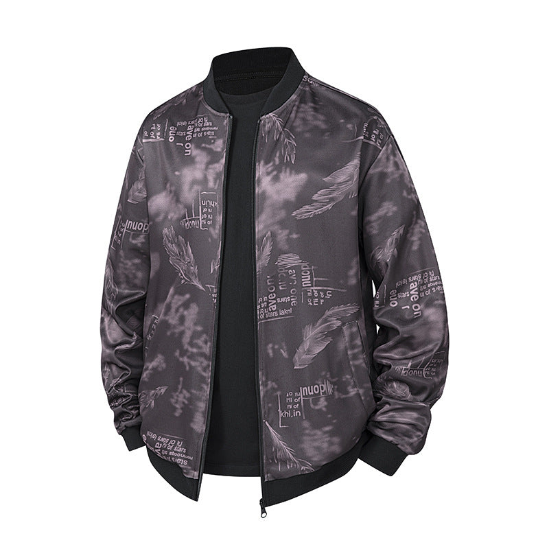 Herren Bomberjacke mit Allover‑Federprint, Satinoptik und geripptem Kragen Echo Archiv