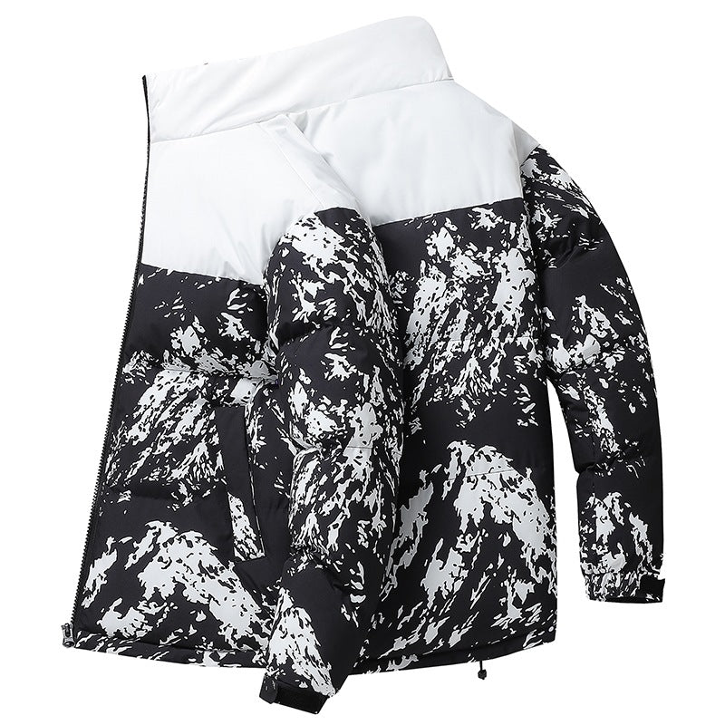 Herren Wattierte Steppjacke mit Camouflage‑Print, hohem Stehkragen & verstellbarem Saum Echoarchiv