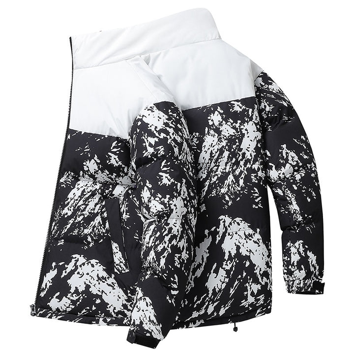 Herren Wattierte Steppjacke mit Camouflage‑Print, hohem Stehkragen & verstellbarem Saum Echoarchiv