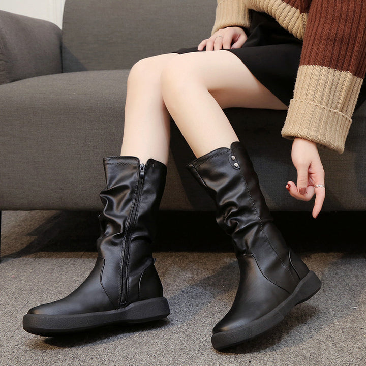 Damen nan komfortabler Slouch-Stiefel mit wadenhohem Schaft weichem Kunstleder und leichter Plateau-Laufsohle Echo Archiv