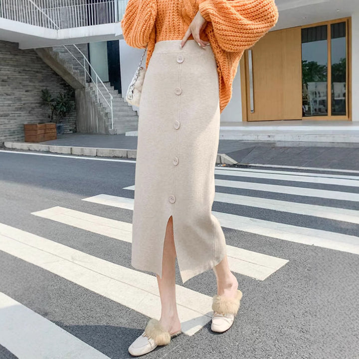 Damen Eleganter Maxi-Rock mit Knopfdetails und Schlitz Echo Archiv
