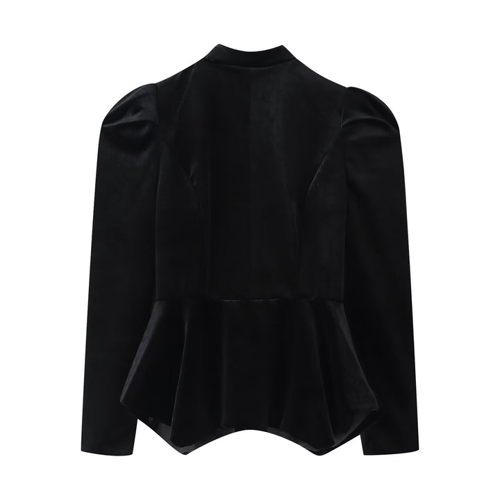 Damen Satinbluse mit Stehkragen, Puffärmeln und Peplum-Details Echo Archiv