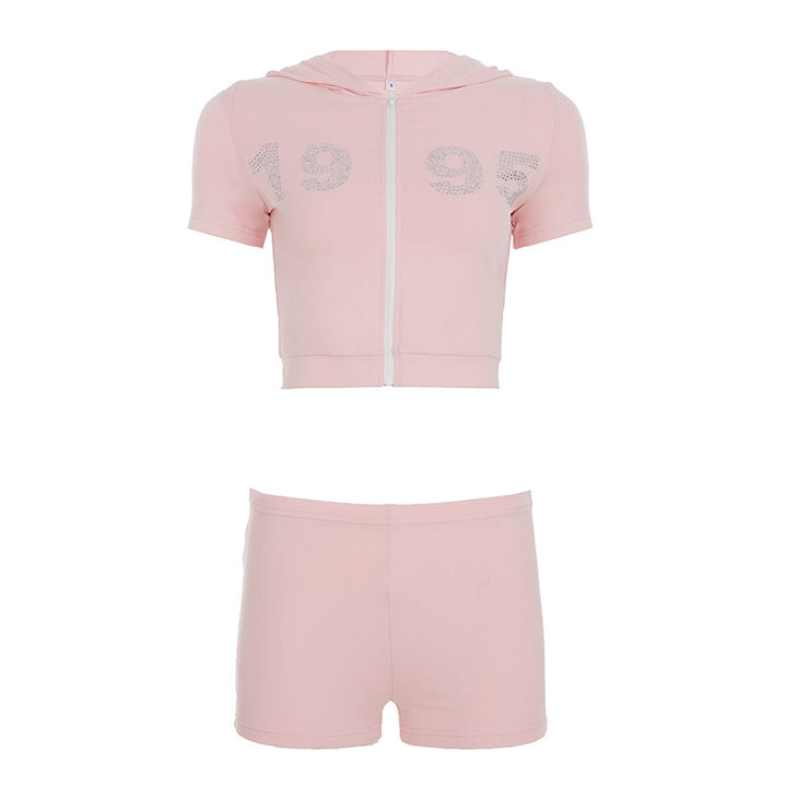 Damen sportliches Zweiteiliges Set mit Kapuzenoberteil und kurzen Shorts Echo Archiv