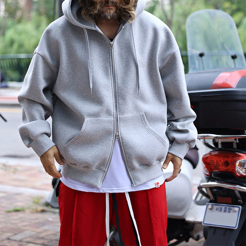 Herren Oversized Kapuzen-Zipjacke aus schwerem Fleece mit Kängurutaschen – Cavarno