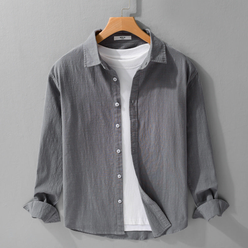 Herren Leichtes Crinkle-Leinen Baumwoll-Hemd im Layering-Stil mit Kentkragen Echoarchiv