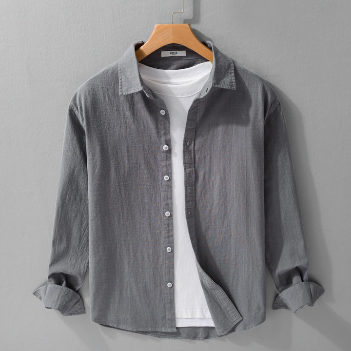 Herren Leichtes Crinkle-Leinen Baumwoll-Hemd im Layering-Stil mit Kentkragen Echoarchiv