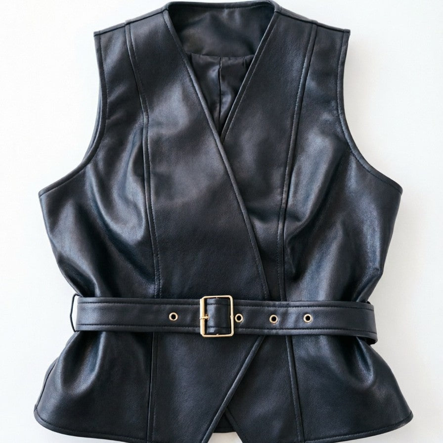 Damen Elegante Lederweste mit Taillengürtel Echo Archiv