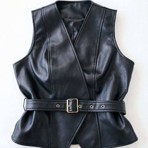Damen Elegante Lederweste mit Taillengürtel Echo Archiv