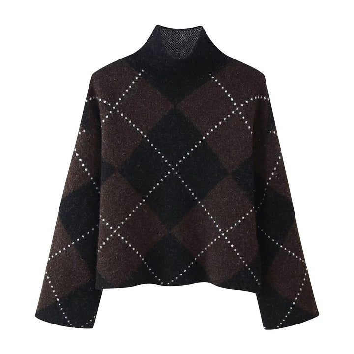 Damen Strick‑Set aus Rollkragen‑Poncho und Minirock mit Argyle‑Muster Echo Archiv