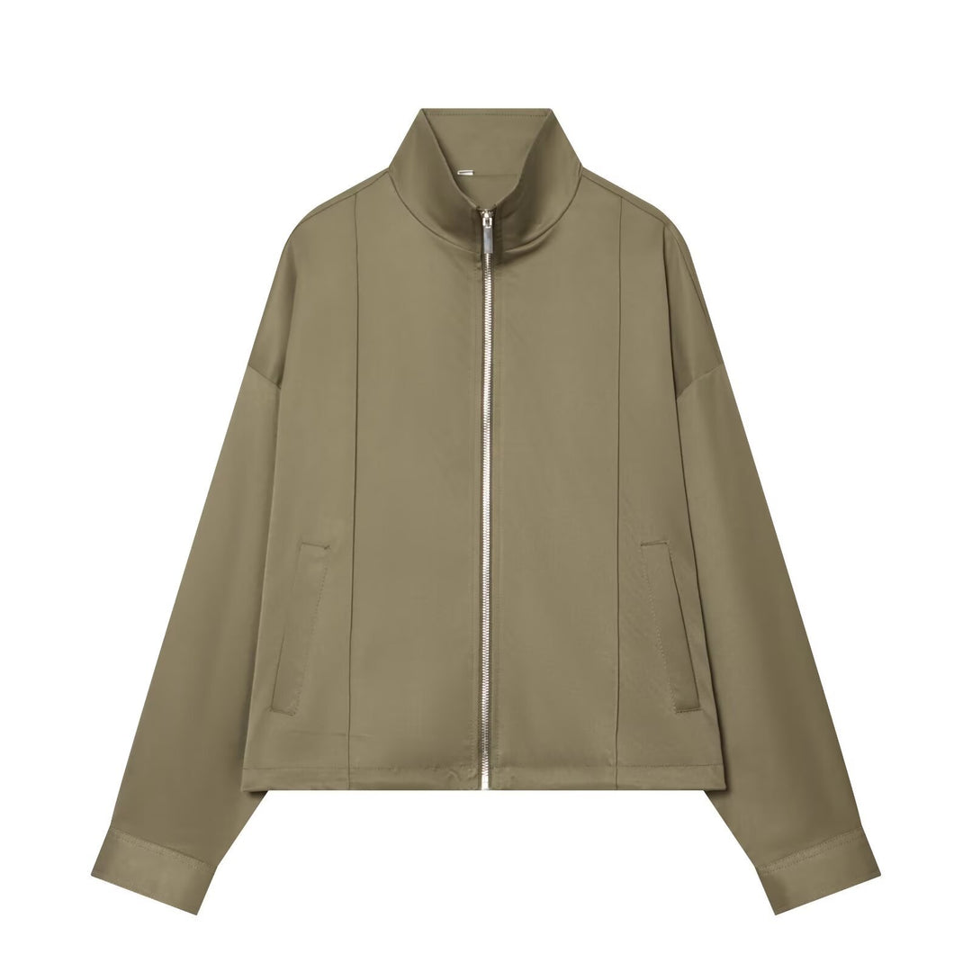 Damen Zweiteiliges Freizeit-Set mit Stehkragen-Zipperjacke und taillierter High-Waist-Hose Echo Archiv