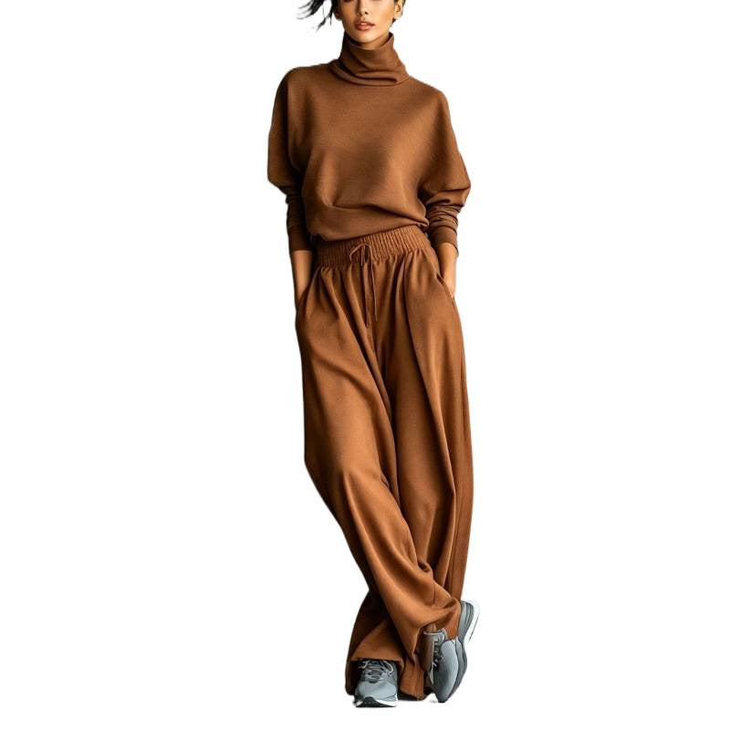 Damen Rollkragen-Loungewear-Set mit Oversize-Oberteil und weitem Gummibund-Hose Echoarchiv