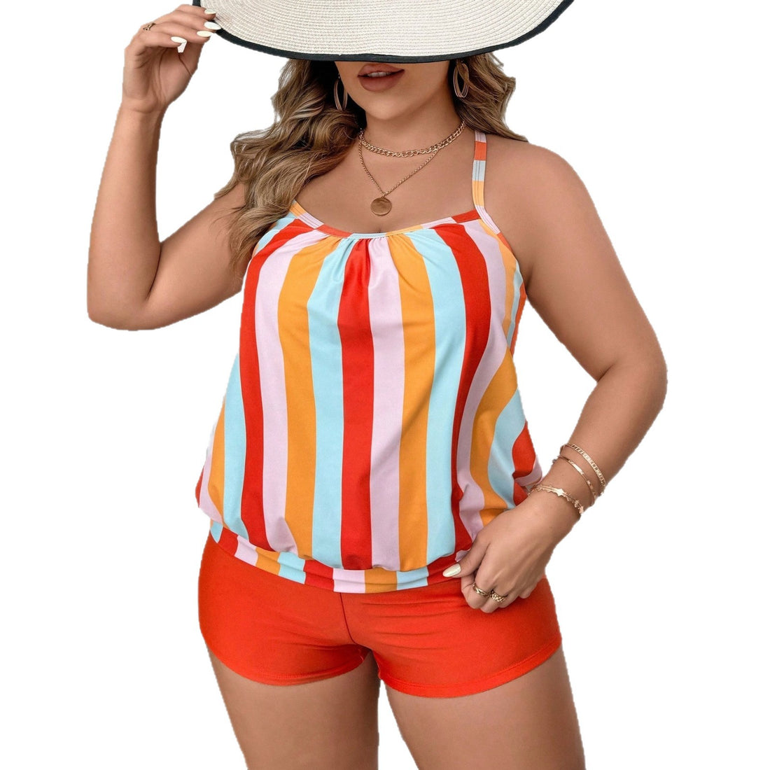 Damen gestreiftes Badeoutfit mit lässiger Shorts – Avélisse