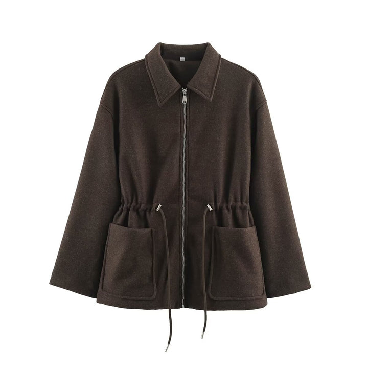 Damen Kurzjacke aus Wollmix mit Tunnelzug‑Taillierung und aufgesetzten Taschen Echoarchiv