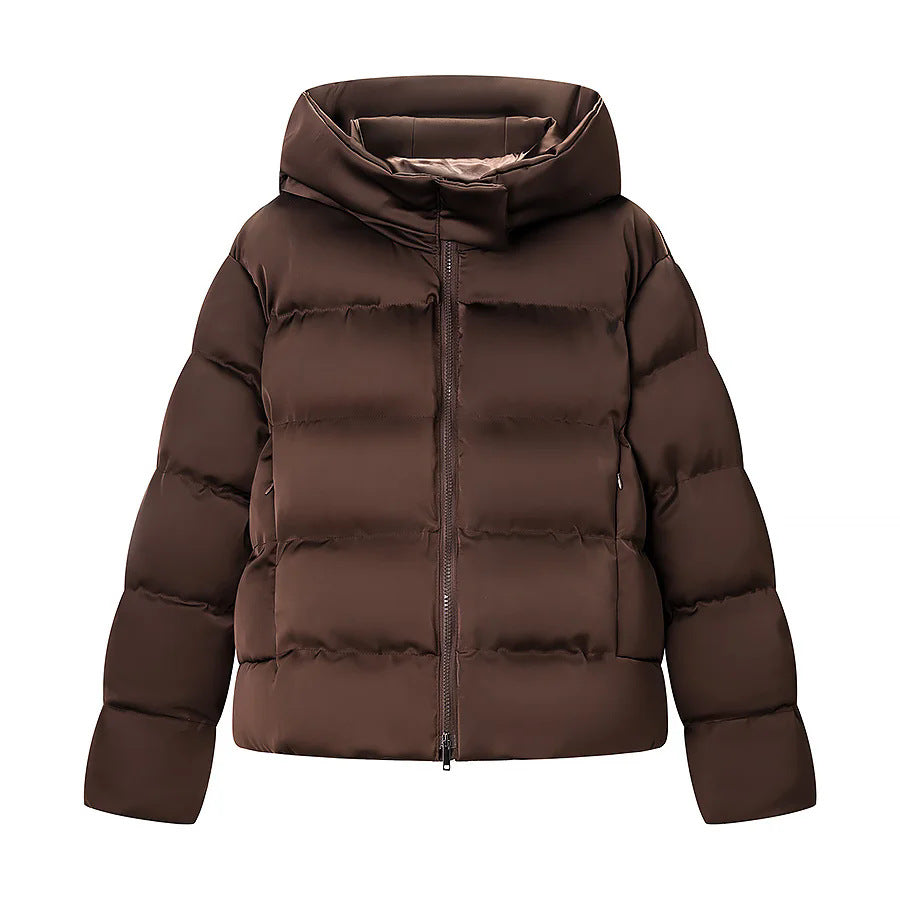 Damen kurze wattierte Steppjacke mit voluminösem Stehkragen, verdeckter Zwei-Wege-Reißverschluss und praktischen Eingrifftaschen – Célinea