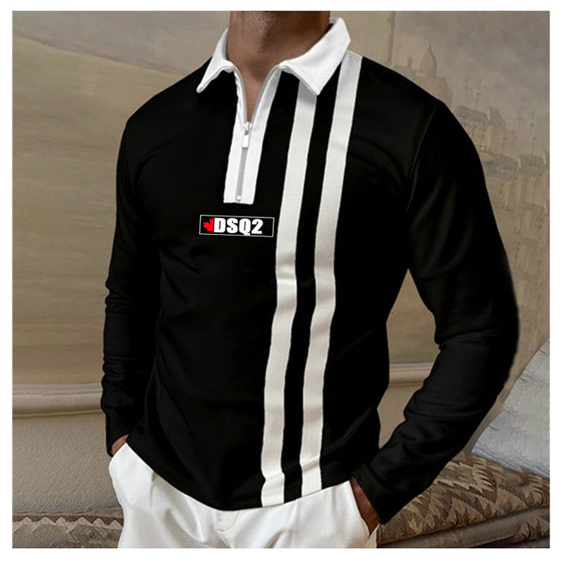 Herren Langarm Poloshirt mit modernem Reißverschluss und Kontrastdetails Echoarchiv