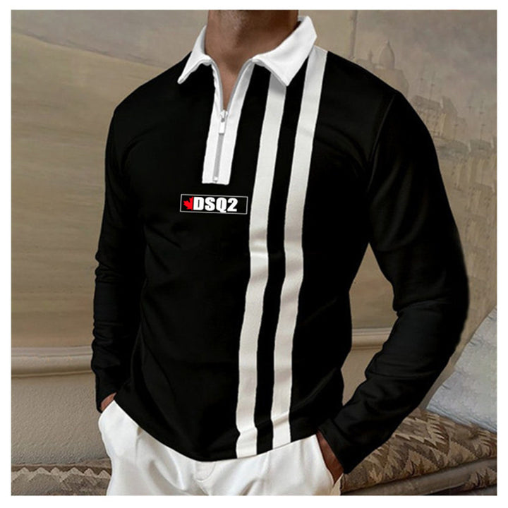 Herren Langarm Poloshirt mit modernem Reißverschluss und Kontrastdetails Echoarchiv