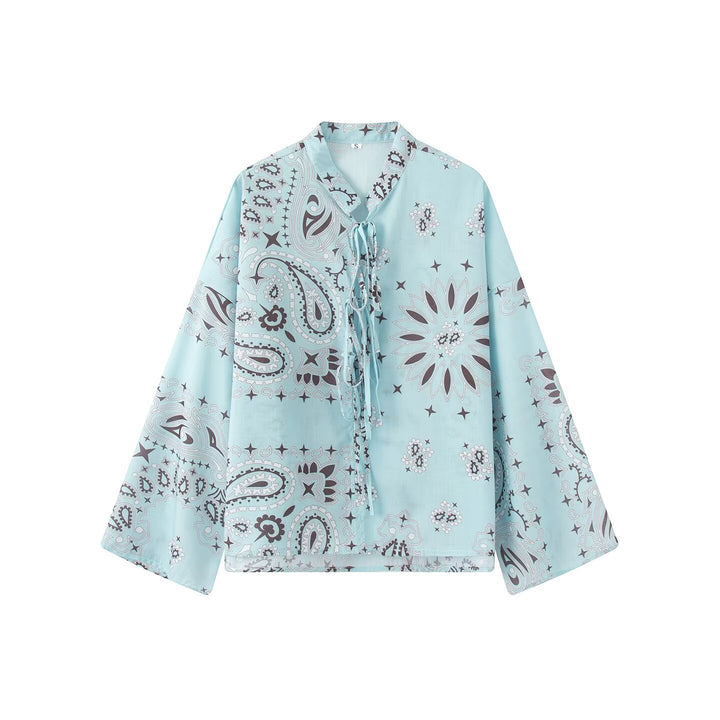 Damen Zweiteiliges Satinoptik-Lounge-Set mit Paisley-Print, Kimonokragen-Bluse und weiter Culotte-Hose Echo Archiv