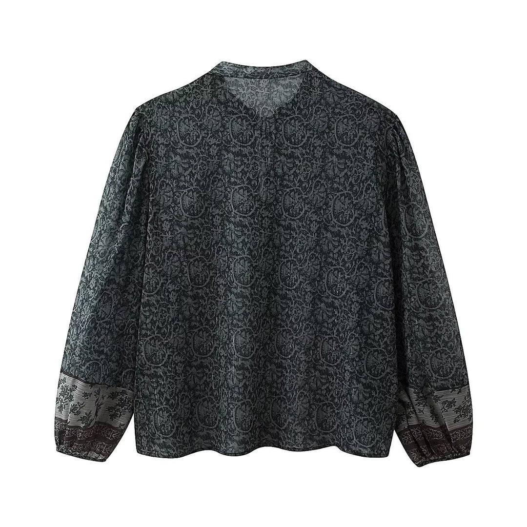 Damen Chiffon-Bluse mit Paisley‑Print, Quastenbändern und Ballonärmeln Echoarchiv