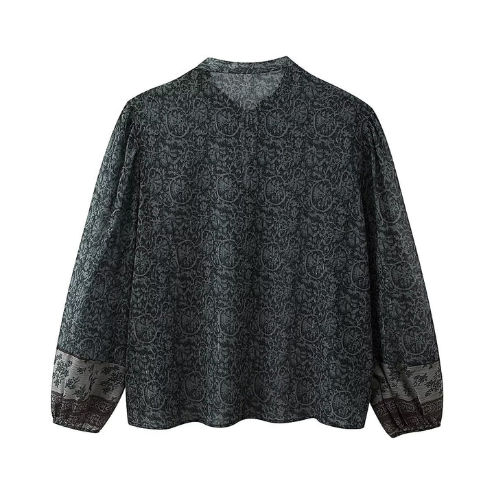 Damen Chiffon-Bluse mit Paisley‑Print, Quastenbändern und Ballonärmeln Echoarchiv