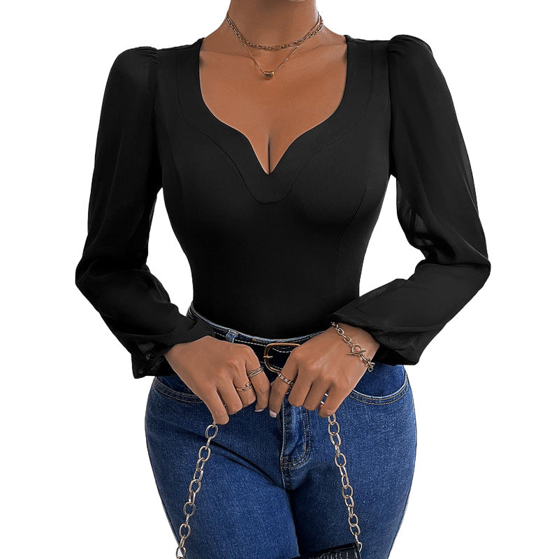 Damen Figurbetontes Body-Top mit herzförmigem Ausschnitt, Puffärmeln und taillierter Silhouette – Bodéline