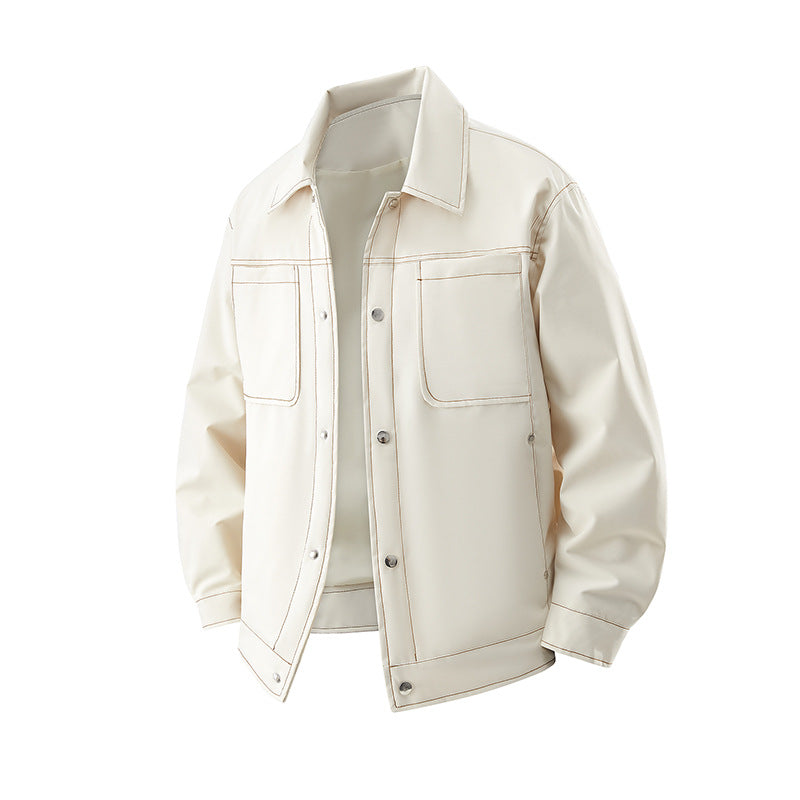 Herren Leichte Overshirt-Jacke aus strukturiertem Kunstleder mit aufgesetzten Brusttaschen Echoarchiv