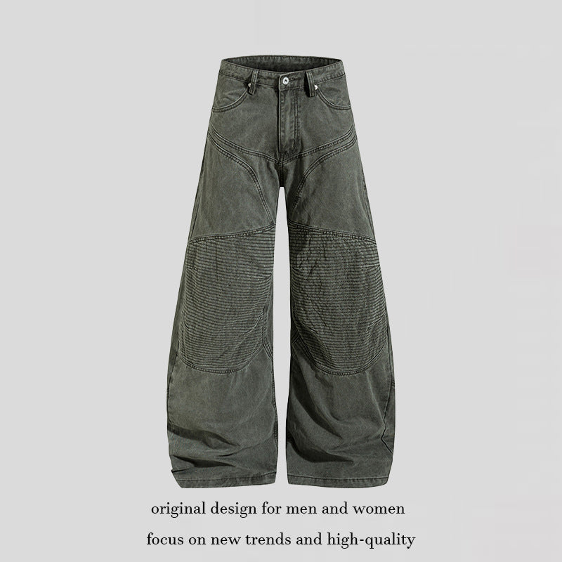 Damen Hochtaillierte weite Denim‑Culottehose mit verstärkten Rippen‑Kniepaneelen und Patch‑Stitching Echoarchiv