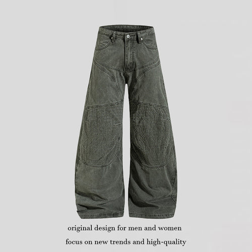 Damen Hochtaillierte weite Denim‑Culottehose mit verstärkten Rippen‑Kniepaneelen und Patch‑Stitching Echoarchiv