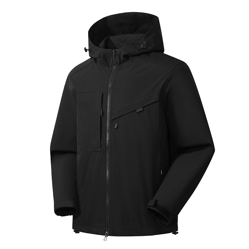 Herren technische Softshelljacke mit Kapuze, diagonalem Brustfach und Multifach-Reißverschlusstaschen Echo Archiv