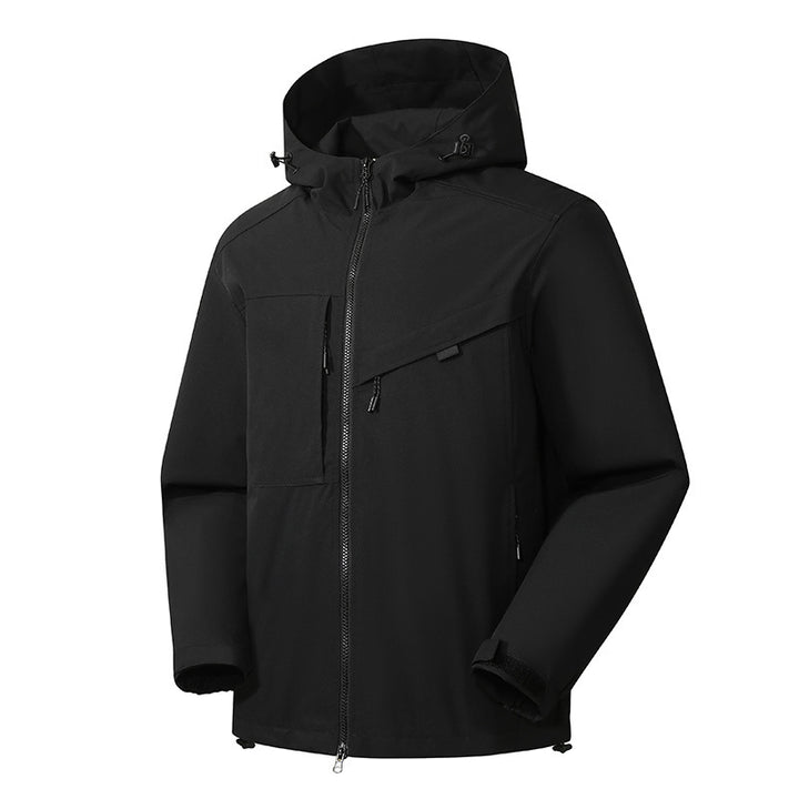 Herren technische Softshelljacke mit Kapuze, diagonalem Brustfach und Multifach-Reißverschlusstaschen Echo Archiv